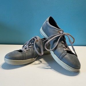 Ecco Dusty Blue Gray Comfort Leather Low Profile Walking Sneaker Women Sz 6 6.5